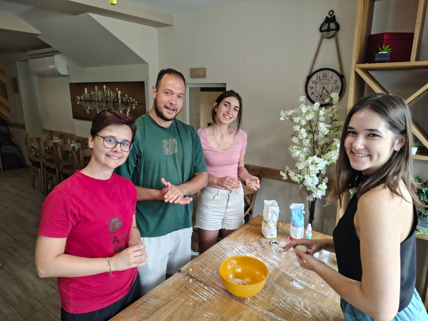 Shaping dough by hand during a cooking workshop