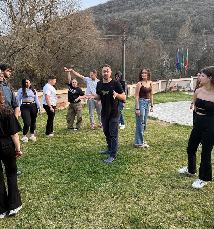 An outdoor group activity on the grass